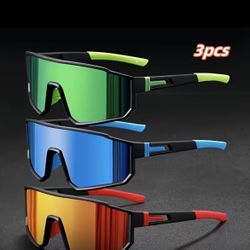 3pcs Casual PC Polycarbonate Mirrored Glasses, Sports Fashion Glasses