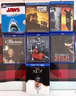 The Conjuring Series, Jeepers Creepers 1 & 2, Jaws, Psycho Blu-rays