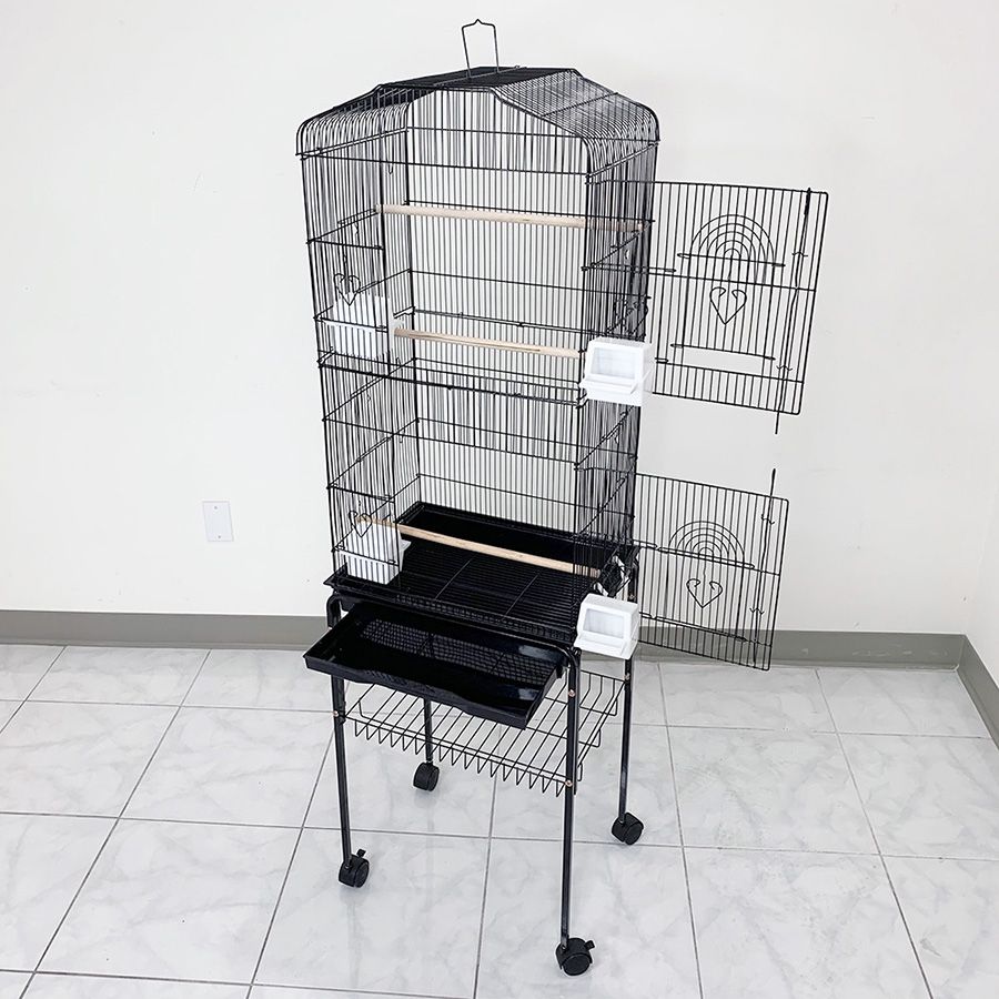 (NEW) $60 Small to Medium Bird Cage 60” Tall Parrot Parakeet Cockatiel Bird Cage 18x14x60” Rolling Stand 