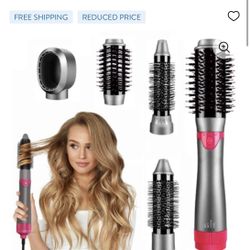5 in 1 Hair Dryer And Volumizer Hot Air Brush, Negative Ionic Electric Hair Dryer & Curler Straightener Brush, Detachable Brush & Interchangeable Brus