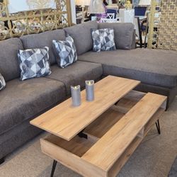 Taupe Fabric Sectional with Pillows New