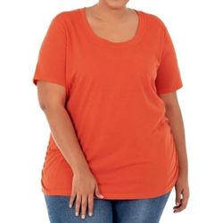 Terra & Sky Women's peach/orangish  Scoop Neck Shirred T-Shirt 3XL-New