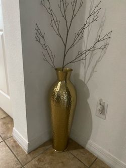 Hammered metal floor  vase 26” H