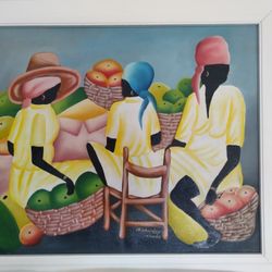 Beautiful Haitian Art By Richardson Charles White Wood Frame