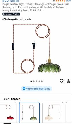 Green Glass Plug-In Pendant Light
