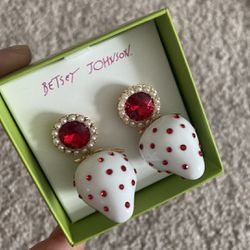 Betsey Johnson white strawberry earrings.