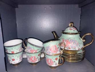 Floral Porcelain Tea Set with Gold Trim