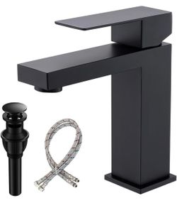 Vsunhoo Matte Black Bathroom Faucet, Modern Single Handle Square Bathroom Sink Faucet
