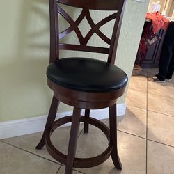 2 Wood Swivel Stool with Leather Seat