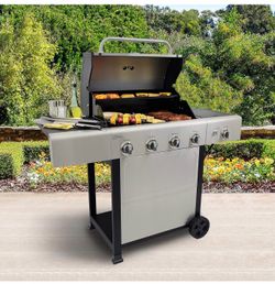 Kenmore 4-Burner Gas Grill with Side Burner, Outdoor BBQ Grill, Propane Gas Grill, Cast Iron Cooking Grates, Electronic Ignition, Warming Rack, Open C