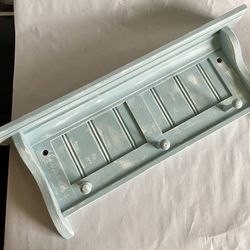 Rustic Distressed Farmhouse Style Wooden Wall Shelf With Three Pegs 