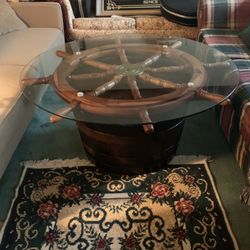 One Of A Kind 42” Ships Wheel Wine Barrel Coffee Table 