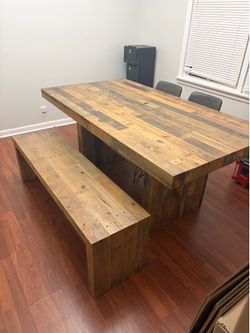 West Elm Emmerson® Solid Reclaimed Wood Rectangle Dining Table and bench