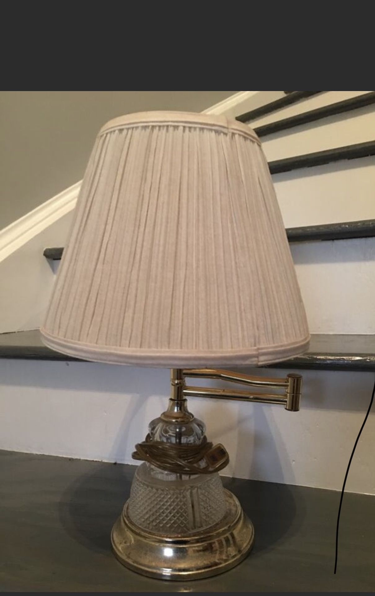 Vintage Brass Swing Arm Piano Lamp with Fabric Shade