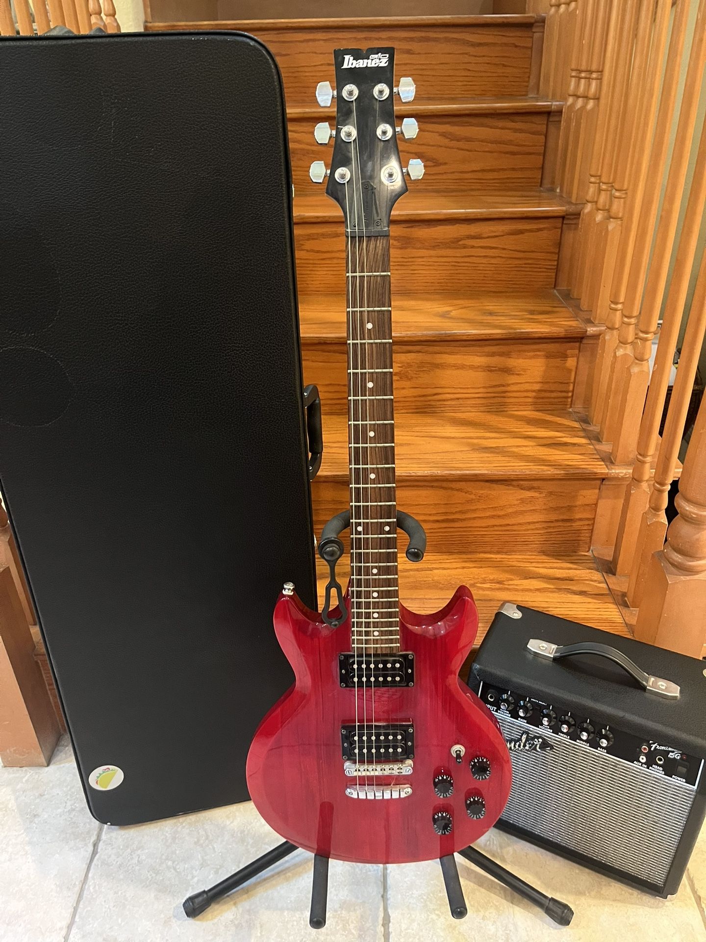 Ibanez Gax Electric Guitar W/ Hardshell Case, Fender Amp