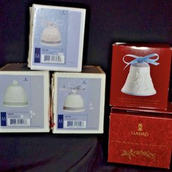 Lladro Porcelain Christmas Bells Ornament Lot of 5 W/ Boxes