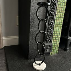 Black Metal And Marble Circle Links Candle Holder 