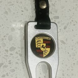 Porsche key chain leather Strap With Aluminum Shield