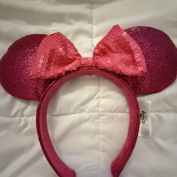 Hot Pink Glitter Minnie Ears With Sequin Bow 