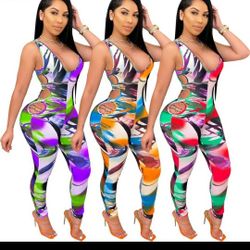 Woman Sexy Cut Out V NECK Bodysuit Bodycon Jumpsuits, Size Small And Medium 