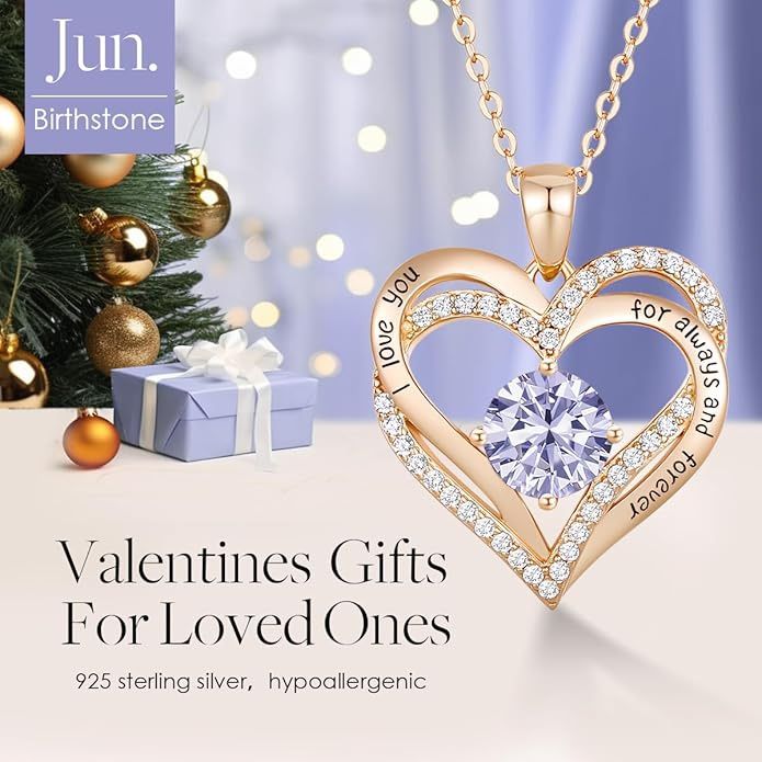 Love Heart Necklaces for Women, Wedding Anniversary, Birthday Gift for Wife, S925 Silver Jewelry with Birthstone Pendant
