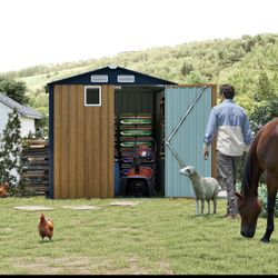 6x8FT Outdoor Steel Storage Shed with Clear Window, Lockable Doors, Compact Metal Tool Shed for Garden, Backyard, Patio, Utility, and Bike Storage,yel