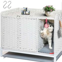 Brand New! Handwoven Rattan Cat Litter Box Enclosure Furniture! Small, Medium & Large Cats, White