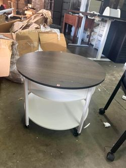 FABATO Small Round Lift Top Coffee Table with Wheels and Storage, White 26.77’’ Rolling Lift Up Circle Center Table, Hidden Storage and Compartment, 2