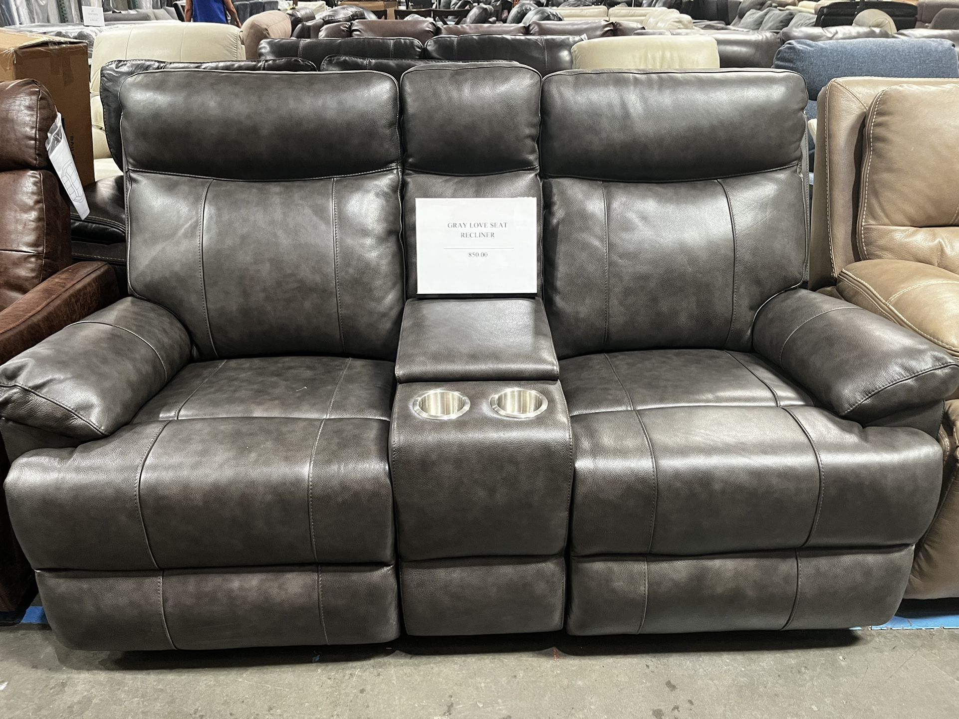 Gray loveseat recliner