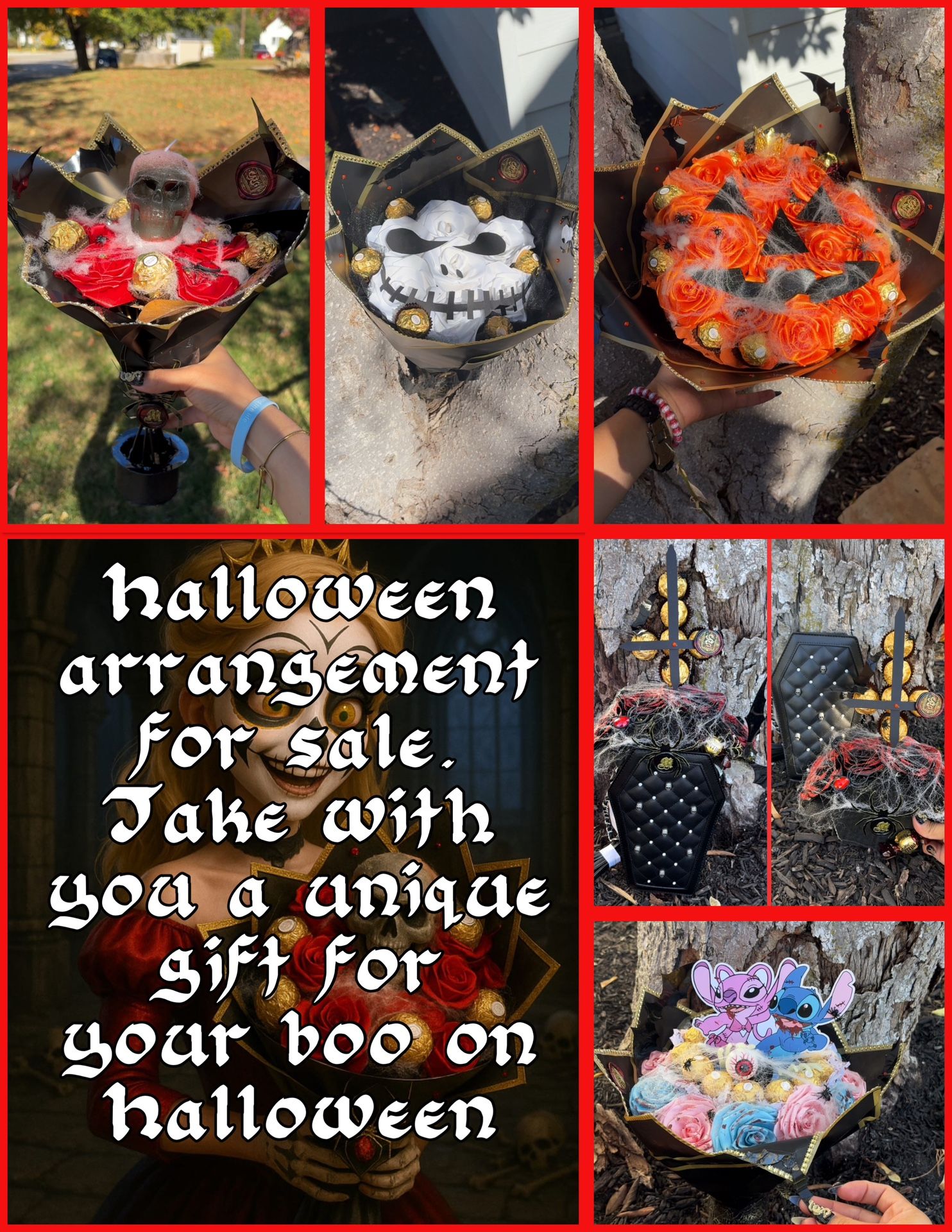 Halloween Arrangements Bouquet Chocolates Gothic Purse