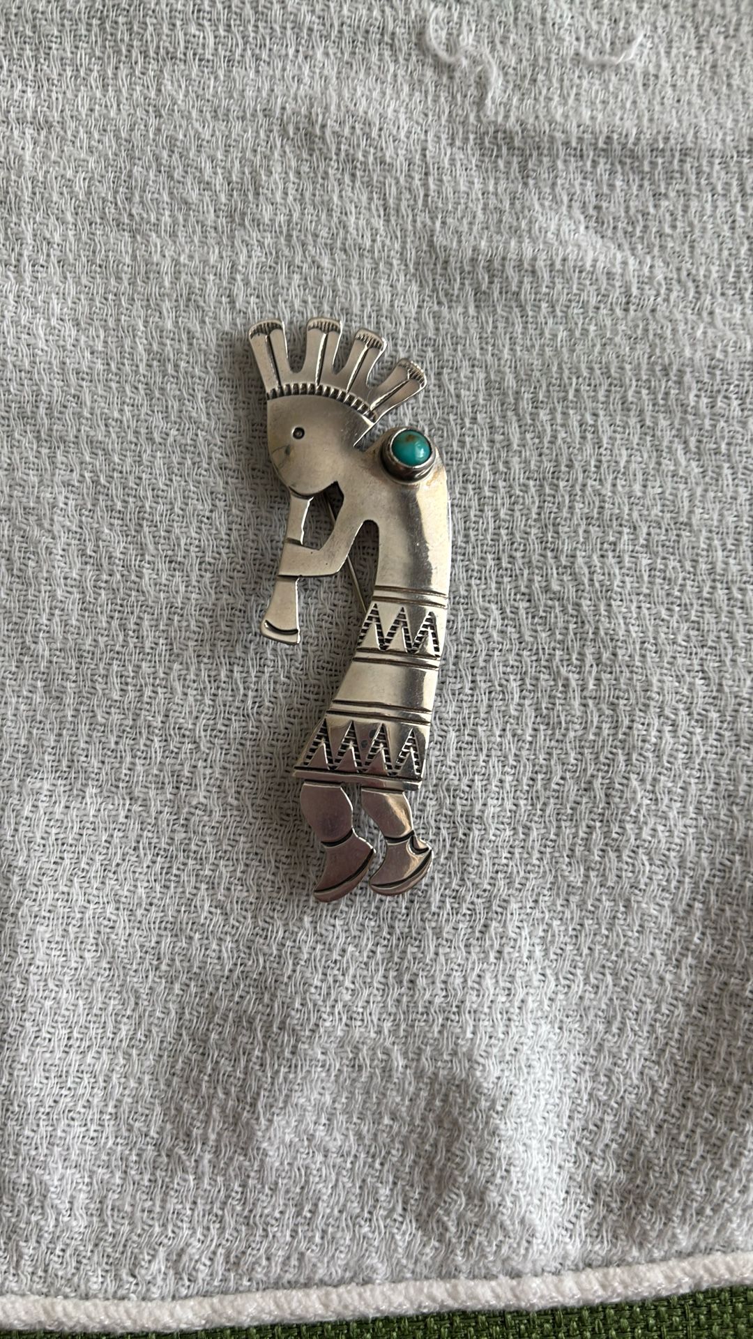 Vintage Sterling Silver Turquoise Kokopelli Brooch