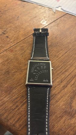 LED Dot Display Watch Black Leather Strap