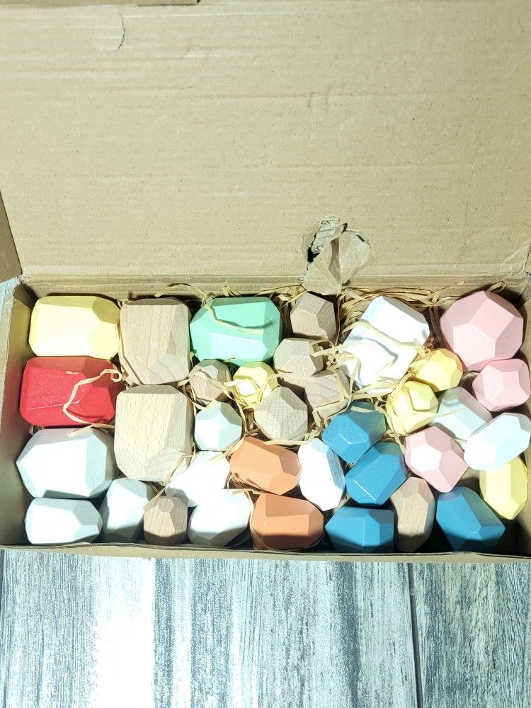 36PCS Wooden Sorting Stacking Rocks Building Blocks for 3 4 5 6 Years Old Kids, Balancing Stones Game Educational Preschool Learning Montessori Toys T