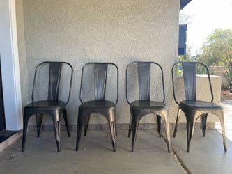Set of 4 distressed metal indoor and outdoor dining chairs
