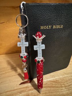 “Amazing Grace” 2 Piece Beaded Christmas Pen & Bookmark/Purse Charm Set Combo Pastor Gift/Bible Study