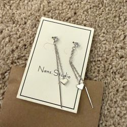 Nans Studio Heart Dangle Threader Earrings - Silver