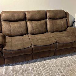 Brown Reclining Sofa – Like New, Less Than a Year Old