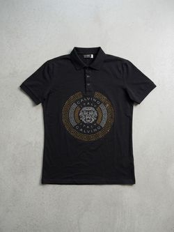 Calvino Black Polo Shirt with Lion Head