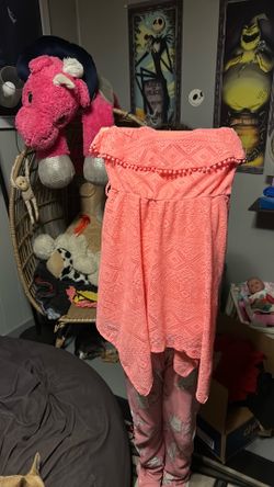 Girls peach color frilly Lacey dress