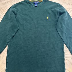 Polo Ralph Lauren Green Long Sleeve Crewneck Waffle Knit  T-Shirt  Size large