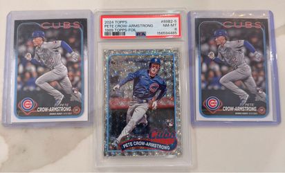 PETE CROW-ARMSTRONG 2024 TOPPS CRACKED ICE 89B2-5 RC ROOKIE PSA-8 + 2 RC Debut