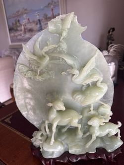 Chinese Decorative Sculpture with Green Marble-Like Base