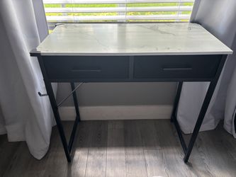 Marble Print Small Computer Desk with Drawers