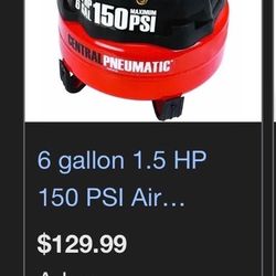 6 gallon 1.5 HP 150 PSI Air Compressor