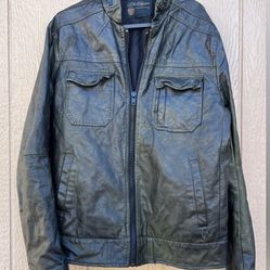 Buffalo David Bitton Mens Size Medium Jacket Black Faux Leather 5 Pocket