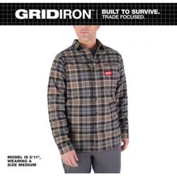 Milwaukee Men's Large Gray GRIDIRON Flannel Shirt @Mil-M551g