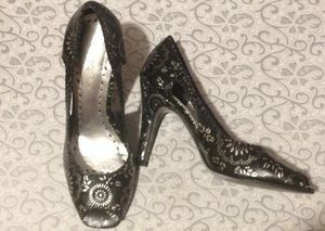 BCBG floral silver open toe size 6B