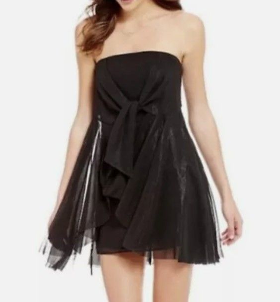 Free People 'Good For You' Strapless Tie Front Black Mini Dress NWOT 0