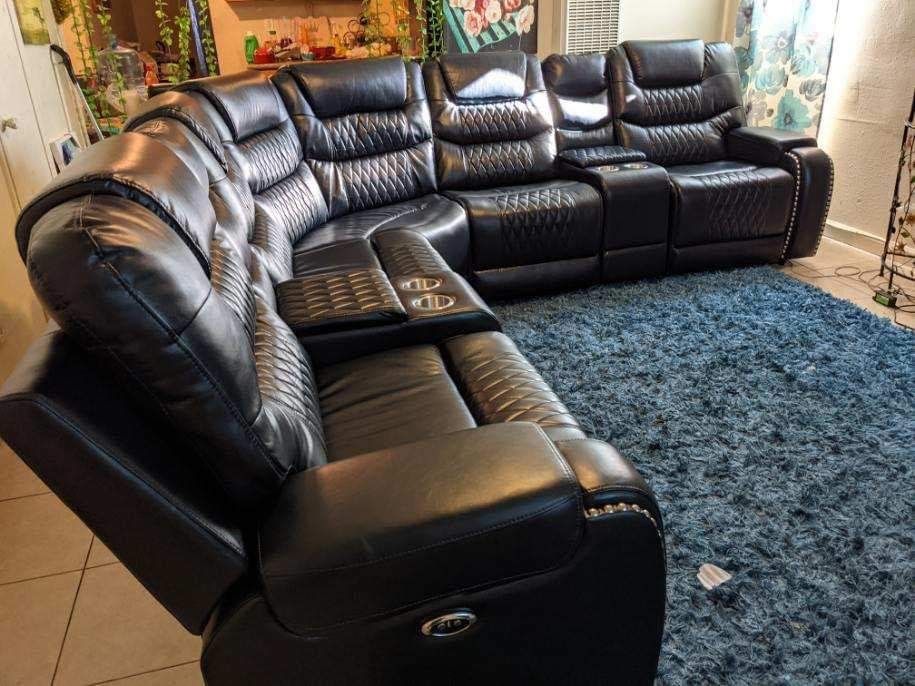 New Navy Blue Recliner Sectional Couch Only $50 Down Payment