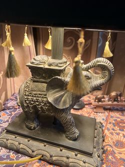 Vintage Elephant Table Lamp with Tassel Shade